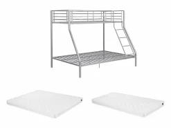 Vente-unique Literas de acero plata de 90x190 y 140x190 cm con colchón ELEVATIO IV Plateado New