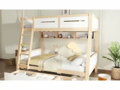 ModernLuxe literas de madera 90×200 cm + 120×200 cm - con escalera y 3 cajones - blanco + natural (sin colchón) Color natural claro / Blanco Online