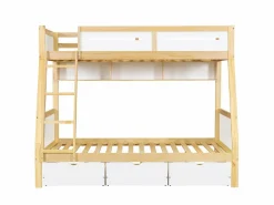 ModernLuxe literas de madera 90×200 cm + 120×200 cm - con escalera y 3 cajones - blanco + natural (sin colchón) Color natural claro / Blanco Online