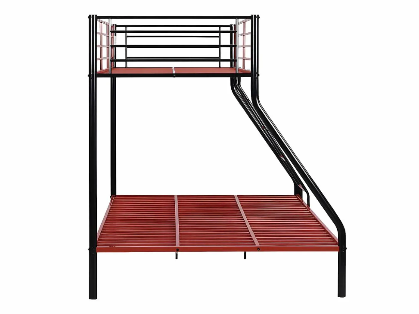 Vente-unique Cama Litera|Literas de 90x190 y 140x190 cm en acero negro y rojo con colchón ELEVATIO IV