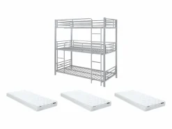 Vente-unique Literas triples 3 x 90 x 190 cm metal + colchón - ELOUAN III Plateado Hot