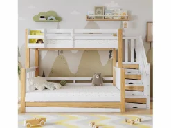 Literas 120x200 cm + 90x200 cm con cama nido 90x190 cm + 4 cajones - Madera + MDF - + natural^Merax Discount