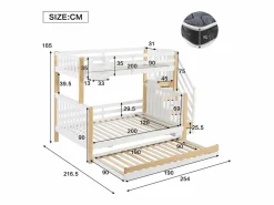 Literas 120x200 cm + 90x200 cm con cama nido 90x190 cm + 4 cajones - Madera + MDF - + natural^Merax Discount