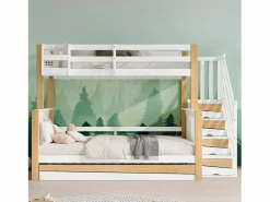 Literas 120x200 cm + 90x200 cm con cama nido 90x190 cm + 4 cajones - Madera + MDF - + natural^Merax Discount
