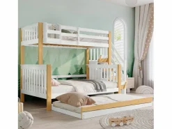 Literas 120x200 cm + 90x200 cm con cama nido 90x190 cm + 4 cajones - Madera + MDF - + natural^Merax Discount