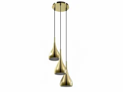 Lámpara colgante de 3 pantallas de metal brillante, L. 36 x H. 138 cm, OSARA^OZAIA Clearance