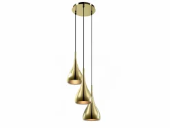 Lámpara colgante de 3 pantallas de metal brillante, L. 36 x H. 138 cm, OSARA^OZAIA Clearance