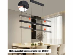 NETTLIFE Lámpara Suspendida|Lámpara colgante LED para comedor, regulable, negra, moderna, 50 W, 148,5 cm