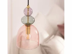 Ledkia Lámpara Colgante Metal y Cristal Baudelaire Rosa Multicolor New