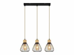 NETTLIFE Lámpara colgante , estilo vintage industrial retro para salón, de madera y cuerda de cáñamo, en metal , 3 llamas, E27 Negro Online