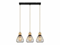 NETTLIFE Lámpara colgante , estilo vintage industrial retro para salón, de madera y cuerda de cáñamo, en metal , 3 llamas, E27 Negro Online