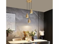 NETTLIFE Lámpara colgante para mesa de comedor, lámpara colgante vintage, 3 llamas, redonda, diseño moderno, E27 Dorado