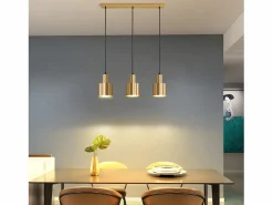 NETTLIFE Lámpara Suspendida|Lámpara colgante para mesa de comedor, estilo vintage, 3 luces, dorada, diseño moderno, de metal, E27