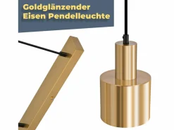 NETTLIFE Lámpara Suspendida|Lámpara colgante para mesa de comedor, estilo vintage, 3 luces, dorada, diseño moderno, de metal, E27