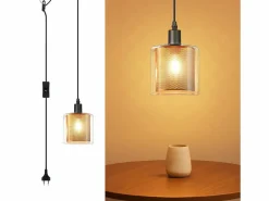 NETTLIFE Lámpara colgante vintage de 1 bombilla: colgante de cristal dorado con enchufe e interruptor, bombilla E14, cable metálico retro de 4,5 m Negro Online