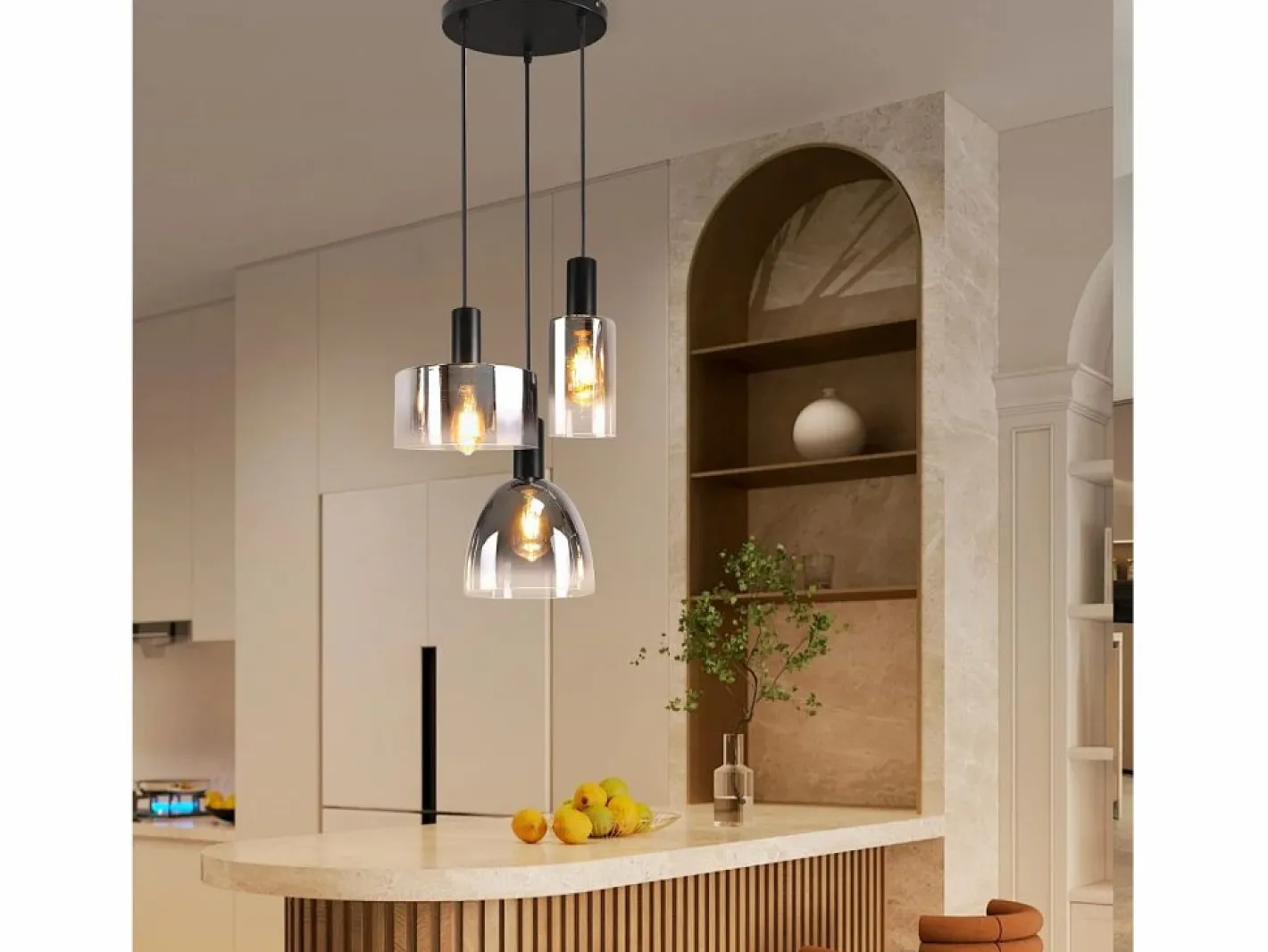 Lámpara colgante vintage para mesa de comedor, de cristal gris ahumado, E27, altura ajustable para sala de estar^NETTLIFE Online