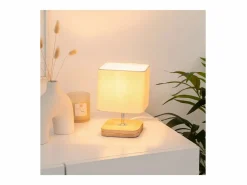 Atmosphera Lámpara De Mesa|Lámpara con base de madera de estilo escandinavo 14.5 x 14.5 x 21 cm