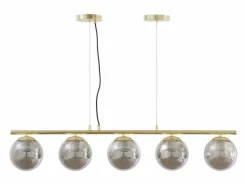 Lámpara de araña de metal y cristal ahumado brillante 5 globos, L. 100 x Alt. 120 cm, Dorado, SOFIA^OZAIA Best