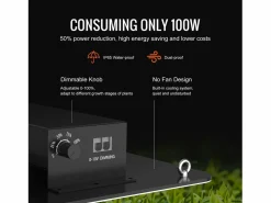 Lámpara de Crecimiento LED SucceBuy 150 W, Espectro Completo de Intensidad Variable, Diodos Samsung para Plantas de Interior, Vegetación, Floración, Invernadero Negro Hot