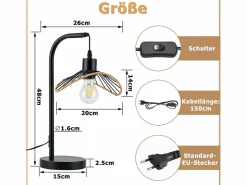 Lámpara de escritorio vintage , lámpara de noche, lámpara de mesa, E27 con cable, lámpara de escritorio retro de metal negra (bombilla no incluida)^NETTLIFE Sale