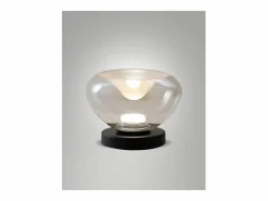 Lámpara De Mesa|Lámpara de mesa Brena - Fabas Luce color coñac - Control táctil LED regulable de 11 W - Vidrio borosilicato cóncavo color coñac