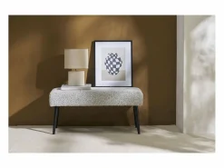 Miliboo Lámpara de mesa de cerámica blanca mate con pantalla de lino natural TIGA Blanco