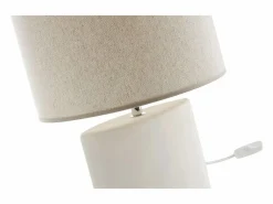 Miliboo Lámpara de mesa de cerámica blanca mate con pantalla de lino natural TIGA Blanco
