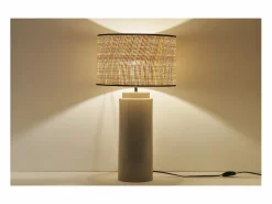 Lámpara de mesa de cerámica esmaltada color topo con pantalla de rafia MAJES^Miliboo Outlet