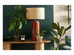 Miliboo Lámpara De Mesa|Lámpara de mesa de cerámica esmaltada con pantalla de rafia natural 64 cm MAJES
