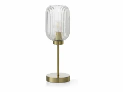 OZAIA Lámpara De Mesa|Lámpara de mesa de metal y cristal acanalado - An. 14 x Pr. 14 x Al. 43,5 cm - Oro - LOUXOR
