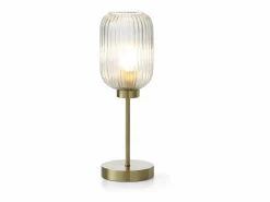OZAIA Lámpara De Mesa|Lámpara de mesa de metal y cristal acanalado - An. 14 x Pr. 14 x Al. 43,5 cm - Oro - LOUXOR