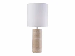 OZAIA Lámpara de mesa de tela y travertino D.25 x A.58 cm, Blanco y natural, ZAPANA Color natural claro / Blanco Online