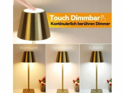 Lámpara de mesa LED Vintage dorada, inalámbrica, táctil, regulable, para mesita de noche, 3 temperaturas de color^NETTLIFE Best