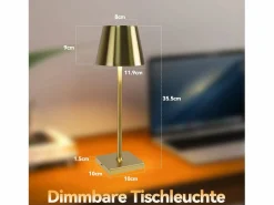 Lámpara de mesa LED Vintage dorada, inalámbrica, táctil, regulable, para mesita de noche, 3 temperaturas de color^NETTLIFE Best