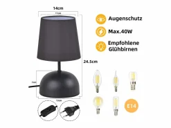 NETTLIFE Lámpara de mesita de noche , juego de 2, cable , tela pequeña, diseño moderno Negro