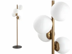 OZAIA Lámpara de metal y cristal 4 globos FAZE - Alt. 130 cm - y blanco Dorado Best