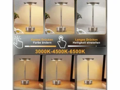 NETTLIFE Lámpara de noche inalámbrica , lámpara de mesa LED a batería, lámpara táctil regulable con batería recargable por USB, paquete de 2 Gris Online