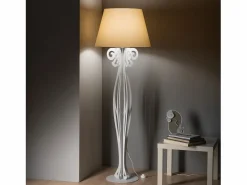 Lámpara de pie Circeo 60x180 cm Estructura de hierro blanco con pantalla color arena Diseño vintage moderno con interruptor de pie Made in Italy Multicolor Outlet