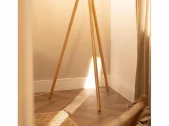 Ledkia Lámpara de Pie de Madera y Tela Wolby Beige Multicolor New