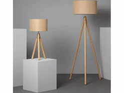 Ledkia Lámpara de Pie de Madera y Tela Wolby Beige Multicolor New