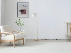 OZAIA Lámpara De Pie|Lámpara de pie en latón cepillado y cristal blanco - D.28 x Alt.150 cm - Dorado - SOFIA