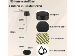 NETTLIFE Lámpara De Pie|Lámpara de pie LED para salón de 120 cm: Lámpara de pie solar para exterior táctil regulable 3000K-6500K con batería recargable USB-C altura ajustable
