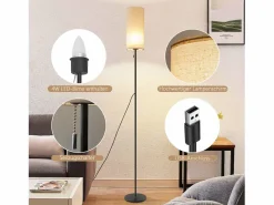 NETTLIFE Lámpara de pie LED regulable con pantalla de tela retro para sala de estar con interruptor de tiro Negro Online
