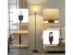 NETTLIFE Lámpara De Pie|Lámpara de pie LED regulable con pantalla de tela retro para sala de estar, con interruptor de tiro