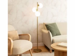 Lámpara de Pie Metal y Cristal Moonlight Brass Round 3 Focos Dorado^Ledkia Discount