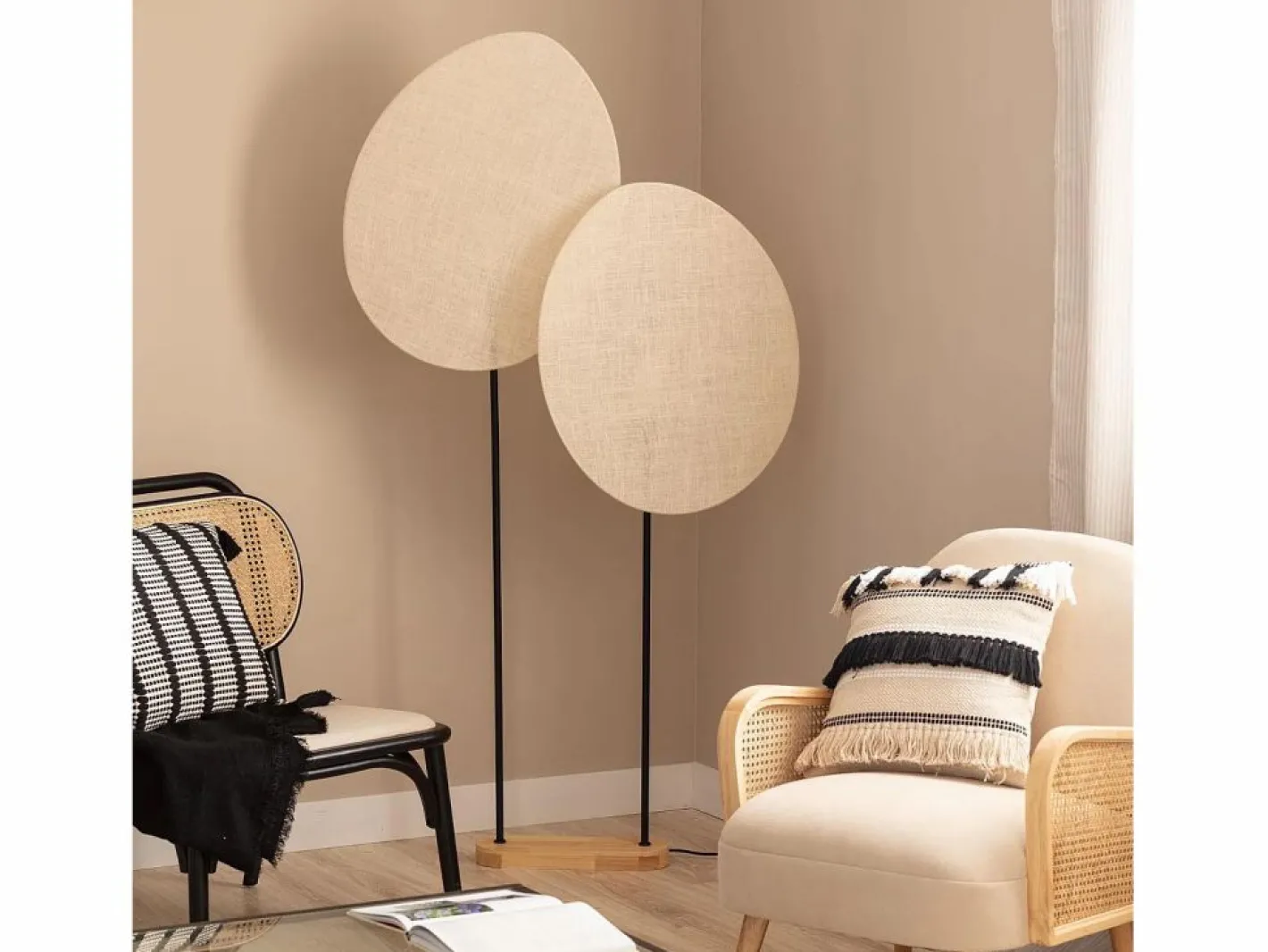 Ledkia Lámpara de Pie Metal y Tela Elliptica Negro Discount