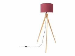 Lámpara de pie Natt moderno de tela/PVC/madera - 1 fuentes luminosas - L.77 x A.140 cm - burdeos/madera natural^Sollux Lighting Outlet