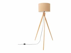 Lámpara de pie Natt moderno de tela/PVC/madera - 1 fuentes luminosas - L.77 x A.140 cm - color topo/madera natural^Sollux Lighting Best