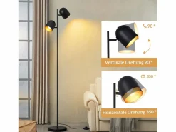 NETTLIFE Lámpara De Pie|Lámpara de pie 2 bombillas de metal dorado E14 Lámpara de pie industrial retro