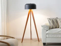 OZAIA Lámpara de pie trípode en madera de caucho y metal D.42 x Alt.145 cm - Natural y negro - PAVICO Negro / Color natural oscuro Clearance